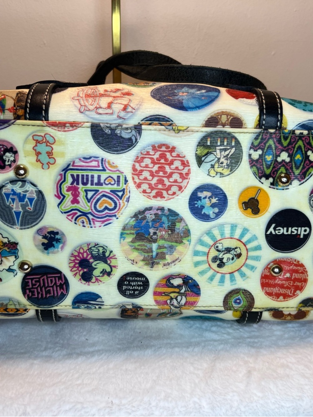 Dooney & Bourke White Disney Button-Print Tote with Black Trim EUC - Picture 8 of 14